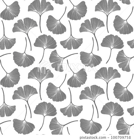 Seamless pattern, hand drawn ginkgo biloba on a white background. Background, print, elegant textile, vector Seamless pattern, hand drawn ginkgo biloba on a white background. Background, print, elegant textile, vector 100709758