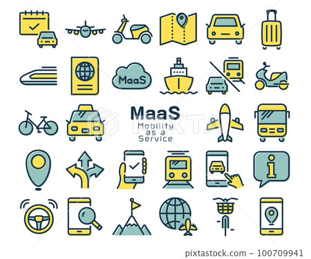 MaaS (Mobility as a Service) colorful icon set MaaS (Mobility as a Service) colorful icon set 100709941