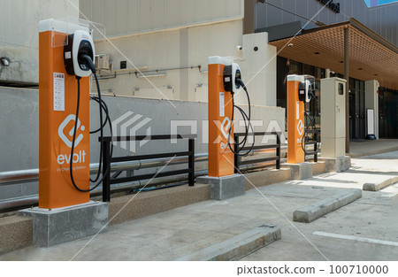 A View of The Evolt electric car charging point at a car park. A View of The Evolt electric car charging point at a car park. 100710000