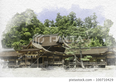 Watercolor-style Taga Taisha Worship Hall, Taga-cho, Inukami-gun, Shiga Prefecture Watercolor-style Taga Taisha Worship Hall, Taga-cho, Inukami-gun, Shiga Prefecture 100710429
