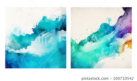 Realistic sea blue watercolor texture on white background - Vector illustration 100710542
