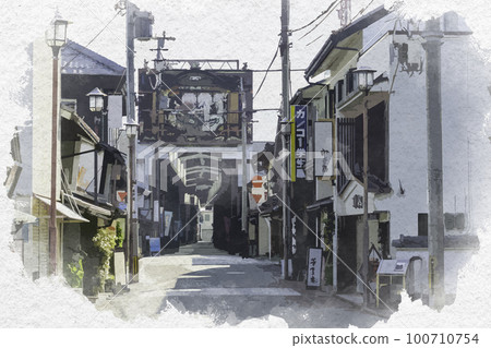 滋賀縣長濱市長濱大手門街商業街水彩風格的長濱 100710754