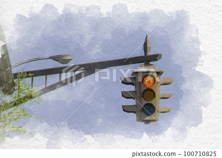 Watercolor style Nagahama hanging traffic light Nagahama City, Shiga Prefecture 100710825