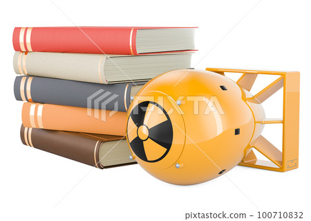 Atomic bomb with books, 3D rendering 100710832