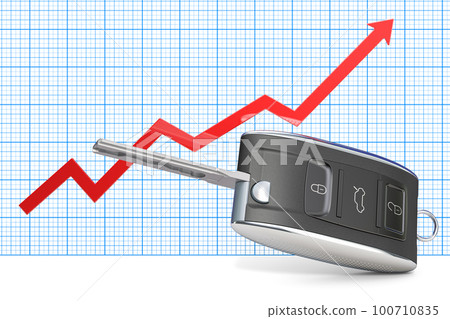 Car key with growing chart. 3D rendering 100710835