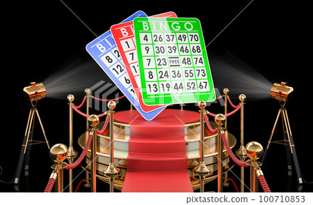 Podium with bingo cards. 3D rendering Podium with bingo cards. 3D rendering 100710853