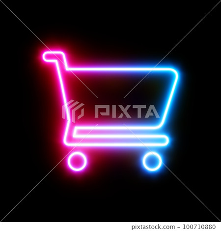 3d rendering UI shopping cart icon with neon light isolated in black background 3d rendering UI shopping cart icon with neon light isolated in black background 100710880