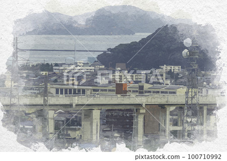 福井縣敦賀市敦賀灣水彩畫敦賀市區 100710992