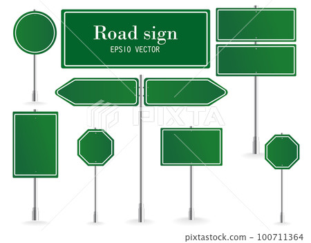 Direction sign board, road destination signs, street signage boards and green directing signboard pointer. vector illustration 100711364