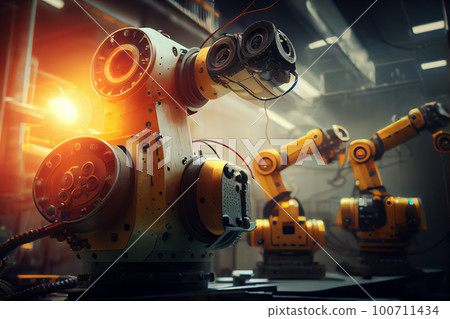 Industry 4.0 Robot concept .Engineers use tablet computer for machine maintenance, automation tools, robot arm at the factory. Industry 4.0 Robot concept .Engineers use tablet computer for machine maintenance, automation tools, robot arm at the factory. 100711434