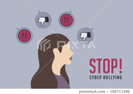 stop cyber bullying concept with depressed girl stop cyber bullying concept with depressed girl 100711490