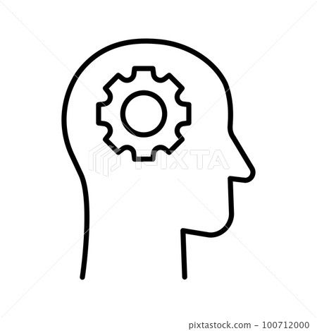 Cog wheel inside human head. Artificial intelligence. Thinking brain sign. Technology progress. Cog wheel inside human head. Artificial intelligence. Thinking brain sign. Technology progress. 100712000