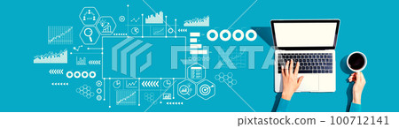 Marketing concept with person using a laptop Marketing concept with person using a laptop 100712141