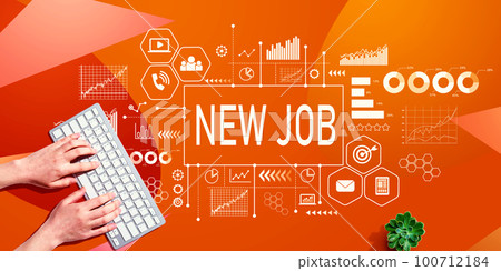 New job theme with person using computer keyboard 100712184