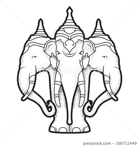 Airavata, mythological white elephant with many heads, abhra-matanga elephant of deity Indra, hindu mythology, vector Airavata, mythological white elephant with many heads, abhra-matanga elephant of deity Indra, hindu mythology, vector 100712449