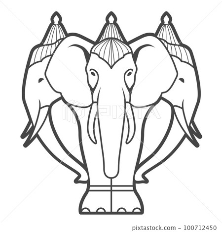 White elephant Airavata with many heads in hindu mythology, abhra-matanga or naga-malla elephant, vector 100712450