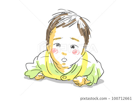 Close-up of a baby's face lying on its stomach, on its stomach, or on its knees Close-up of a baby's face lying on its stomach, on its stomach, or on its knees 100712661