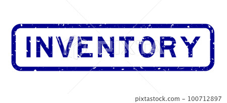 Grunge blue inventory word square rubber seal stamp on white background 100712897