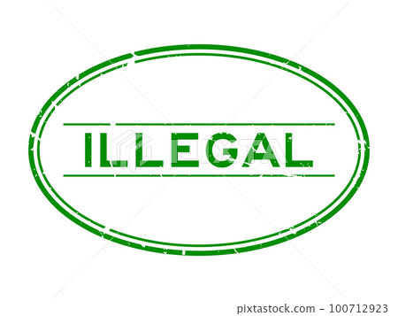 Grunge green illegal word oval rubber seal stamp on white background Grunge green illegal word oval rubber seal stamp on white background 100712923