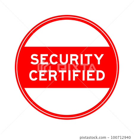 Red color round seal sticker in word security certified on white background 100712940