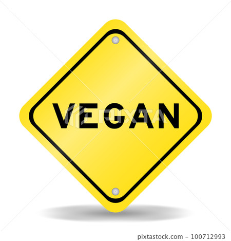 Yellow color transportation sign with word vegan on white background Yellow color transportation sign with word vegan on white background 100712993