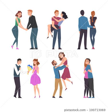 Happy Couples in Love Embrace and Holding Hands Vector Set Happy Couples in Love Embrace and Holding Hands Vector Set 100713069