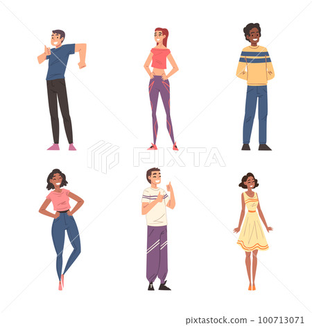 Positive People Characters Standing with Smiling Faces Feeling Euphoric Vector Set Positive People Characters Standing with Smiling Faces Feeling Euphoric Vector Set 100713071