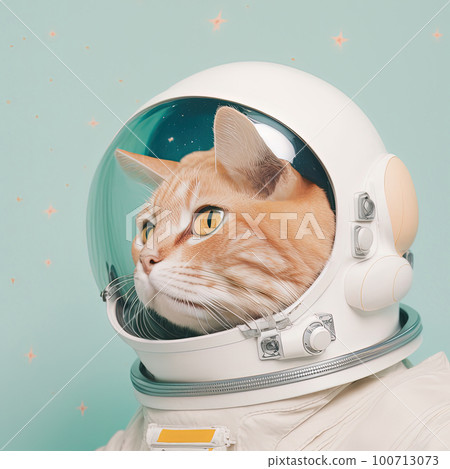 Cat astronaut in space suit. Abstract space cat portrait in pop art style. AI 100713073