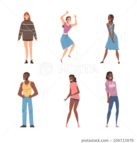Positive People Characters Standing with Smiling Faces Feeling Euphoric Vector Set Positive People Characters Standing with Smiling Faces Feeling Euphoric Vector Set 100713076