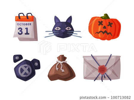 Halloween Holiday Scary Objects and Symbol Vector Set 100713082