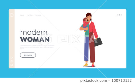 Modern Woman Dilemma Landing Page Template. Female Character Torn Between Two Choices of Work and Baby on her Hands Modern Woman Dilemma Landing Page Template. Female Character Torn Between Two Choices of Work and Baby on her Hands 100713132