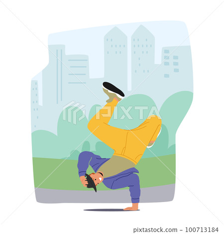 Street Dancer Boy Character Perform Impressive Moves On The Pavement. Movements And Expression Of Street Dance Culture 100713184