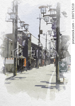 Watercolor-style Hikone city, Hanashobu-dori shopping street, Hikone City, Shiga Prefecture 100713210