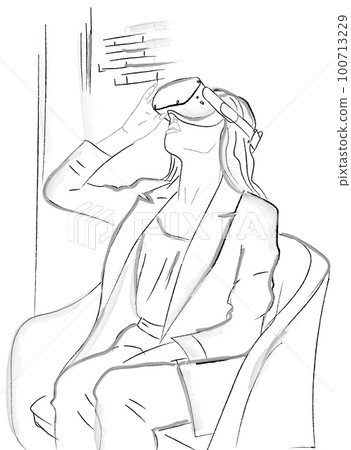 Woman wearing VR Glasses Vector storyboard. Innovation and Communication in Metaverse Digital Virtual Reality concepts 100713229