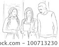 Team members discussing together a project on tablet Vector storyboards 100713230