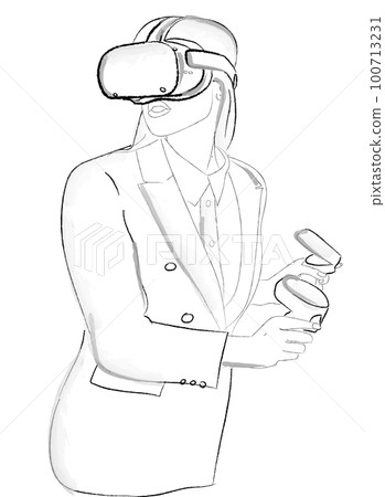 Woman wearing VR Glasses Vector storyboard. Business lady in a VR conference concepts 100713231