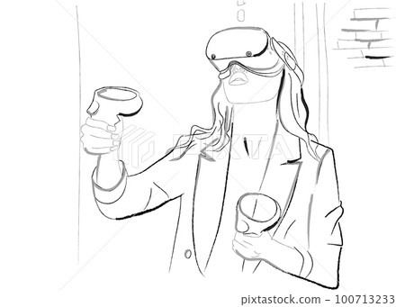 Woman wearing VR Glasses Vector storyboard. Innovation and Communication in Metaverse Digital Virtual Reality concepts 100713233