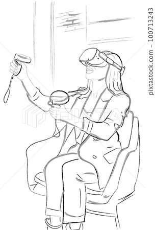 Woman wearing VR Glasses Vector storyboard. Innovation and Communication in Metaverse Digital Virtual Reality concepts 100713243