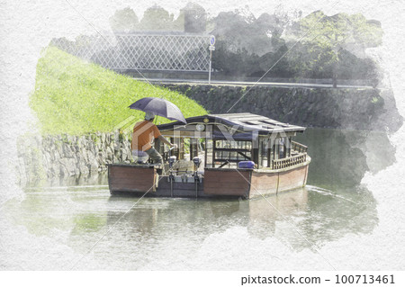 Watercolor-style Hikone Castle Moat Tour Hikone City, Shiga Prefecture 100713461