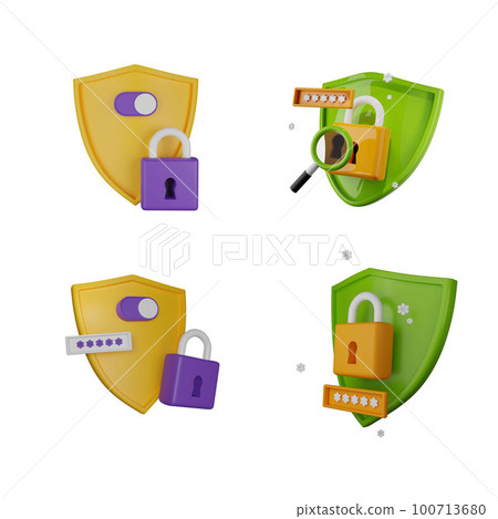 3D shield secure icon, secret password lock authentication render concept, personal data protection 3D shield secure icon, secret password lock authentication render concept, personal data protection 100713680