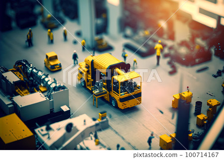 Industrial assembly workshop or factory hangar. Machinery background with plant interior. Industry warehouse. Generated AI. 100714167