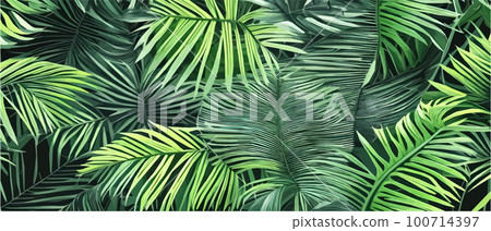 Vector illustration horizontal tropical leaves banners. Exotic botanical design cosmetics, Vector illustration horizontal tropical leaves banners. Exotic botanical design cosmetics, 100714397