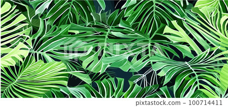 Vector illustration horizontal tropical leaves banners. Exotic botanical design cosmetics, Vector illustration horizontal tropical leaves banners. Exotic botanical design cosmetics, 100714411