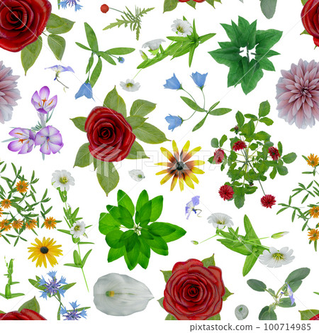 many flowers seamless pattern wrap around tile floral design loopable background 3D illustration 100714985