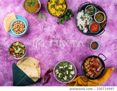 Assorted of traditional Indian food. Assorted of traditional Indian food. 100714997