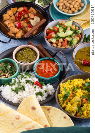 Assorted of traditional Indian food. Assorted of traditional Indian food. 100715014