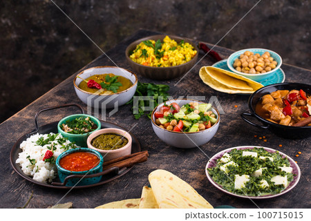 Assorted of traditional Indian food. Assorted of traditional Indian food. 100715015
