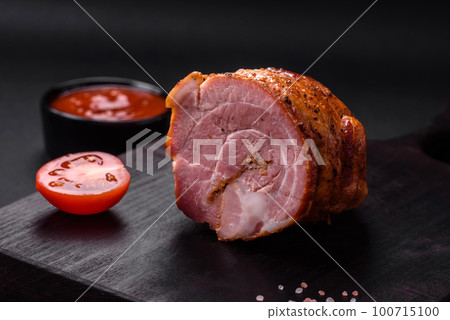 Delicious fresh baked meat roll with spices and herbs 100715100