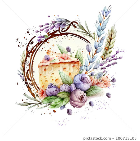 Watercolor Floral Frame Illustration AI Generative 100715103