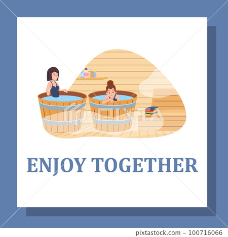 Squared banner with women enjoying sauna together flat style Squared banner with women enjoying sauna together flat style 100716066